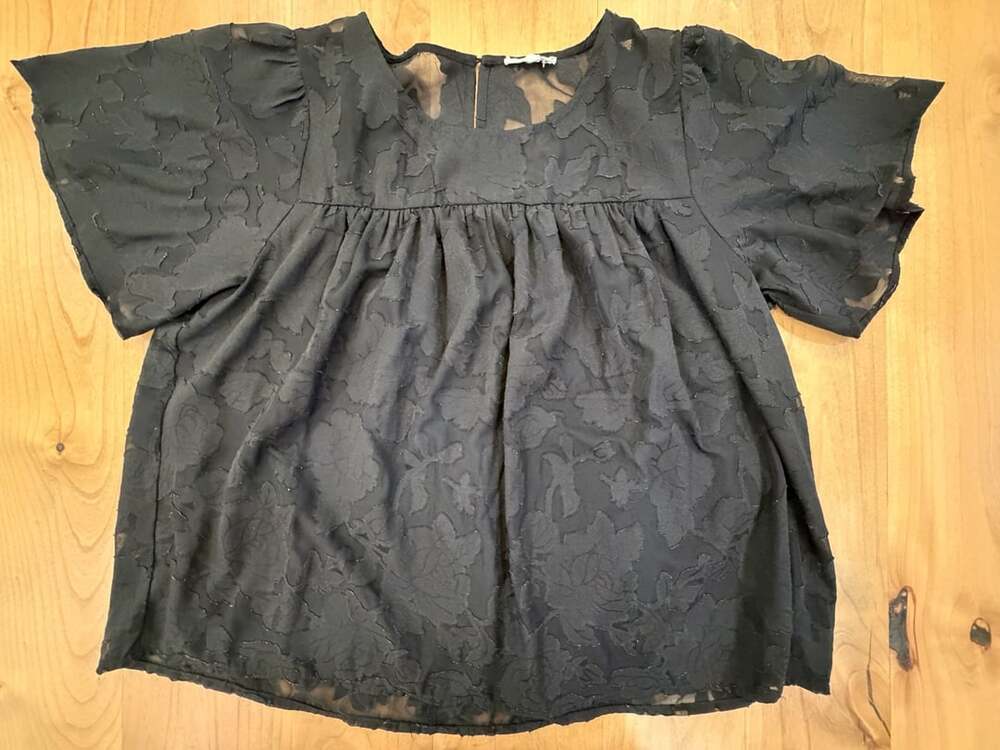 Jodifl Babydoll Blouse Size L Black Chiffon Floral Burnout